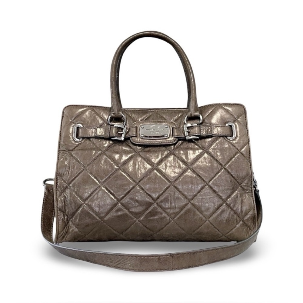 MICHAEL Michael Kors Pewter Quilted Leather LARGE Hamilton Tote Satchel